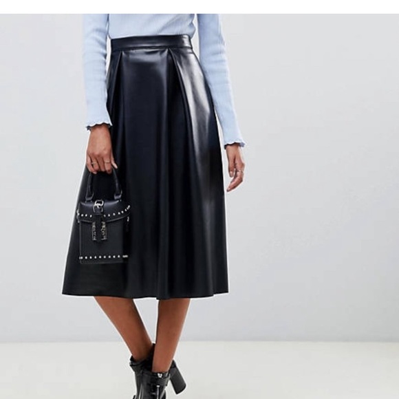 NWT ASOS Design Leather Look Full Midi Skirt with Box Pleats Size 6 - Picture 13 of 13